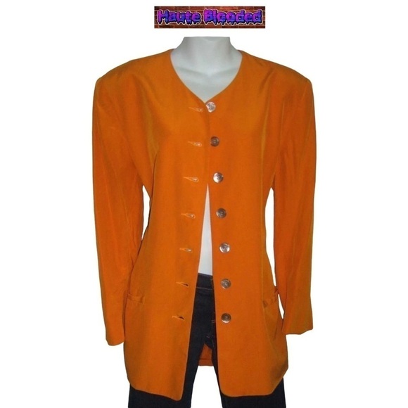 Vintage Adrienne Vittadini Blazer Orange Yellow Iridescent Streetwear Artsy 80’s - Picture 6 of 11
